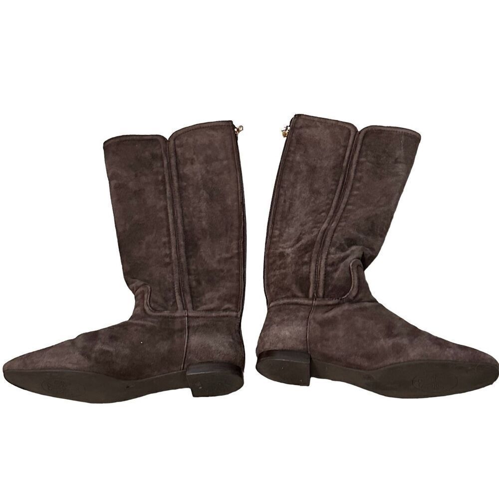 Tory Burch Irene chocolate brown suede with gold hardware design equestrian ridi - Picture 4 of 16